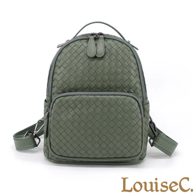 【LouiseC.】雙11 Tree House 羊皮菱格紋手工編織大立體口袋手提後背真皮包-綠色(TWC0002-08)