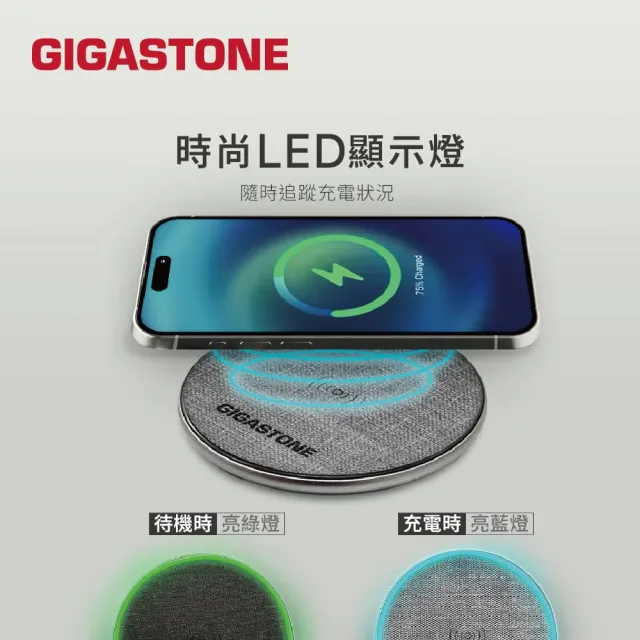 【Gigastone 立達國際】10W布質無線快充充電盤WP-5310(QI智能辨識/支援iPhone17手機/AirPods耳機)