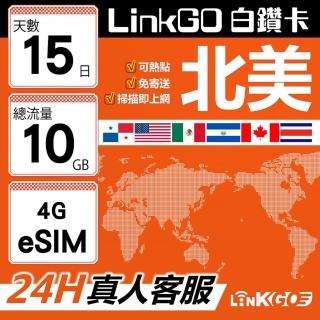 【LINKGO】白鑽卡 北美 eSIM卡 AT&T/Verizon 15天總流量10GB(北美網絡卡 美國 加拿大 墨西哥 巴拿馬)