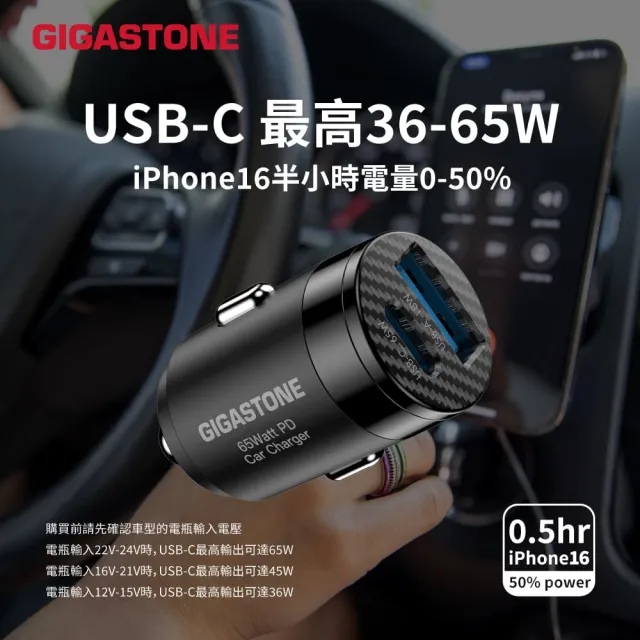 【Gigastone 立達國際】65W Type-C & USB-A雙孔車用充電器PC-6500B(車充適用iPhone17&三星手機)