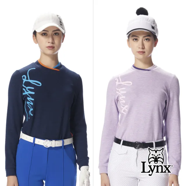 【Lynx Golf】女款交叉領環保竹纖維羊毛混紡長袖品牌T(二色)