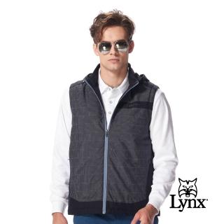 【Lynx Golf】男款遠紅外線保暖3M反光紗格紋立領連帽背心(黑色)