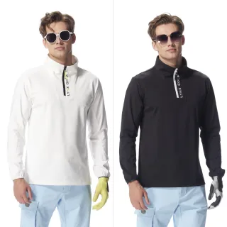 【Lynx Golf】首爾高桿風格！男款吸濕排汗兩穿領型設計印花造型長袖立領T(二色)