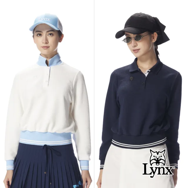 【Lynx Golf】首爾高桿風格！女款立體泡泡棉寬鬆短版羅紋束口POLO衫(二色)