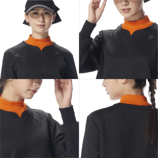 【Lynx Golf】首爾高桿風格！女款寬鬆短版撞色假兩件小V領拼接半高領長T(二色)