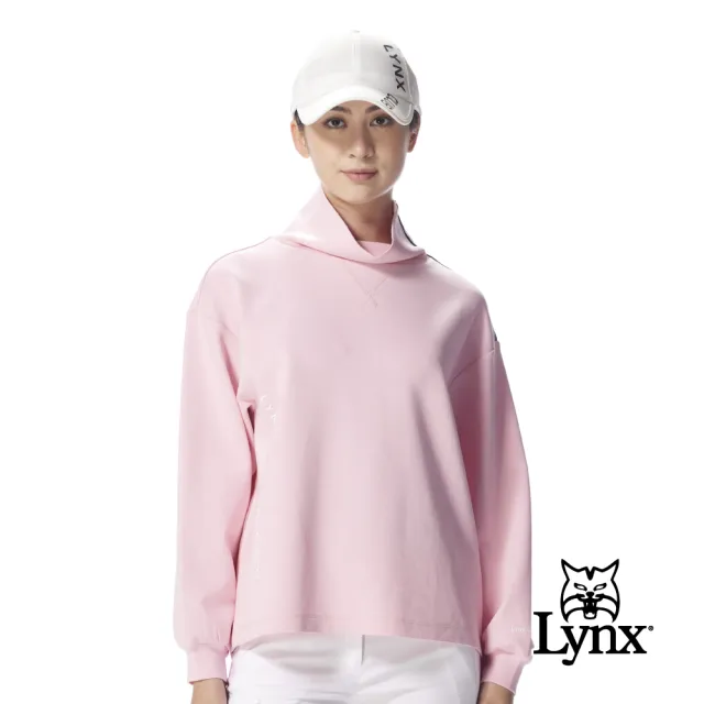 【Lynx Golf】首爾高桿風格！女款寬鬆短版寬式高領條紋織帶設計長T(二色)