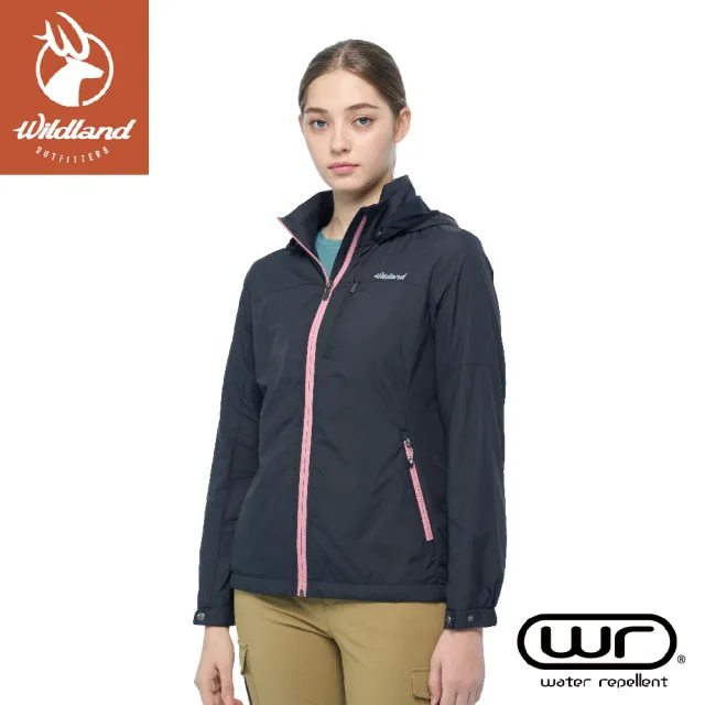 【Wildland 荒野】女 輕量天鵝絨防風保暖外套《黑》0B02941/連帽薄外套/防風外套