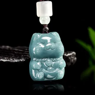 【Penny 珮妮】A貨翡翠藍水 招財貓 項鍊吊墜(母親節 生日禮物 交換禮物 尾牙 新年 結婚 情人節)