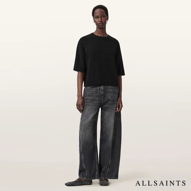 【ALLSAINTS】NIX 喀什米爾五分袖羊毛上衣-黑 W030KD(常規版型)