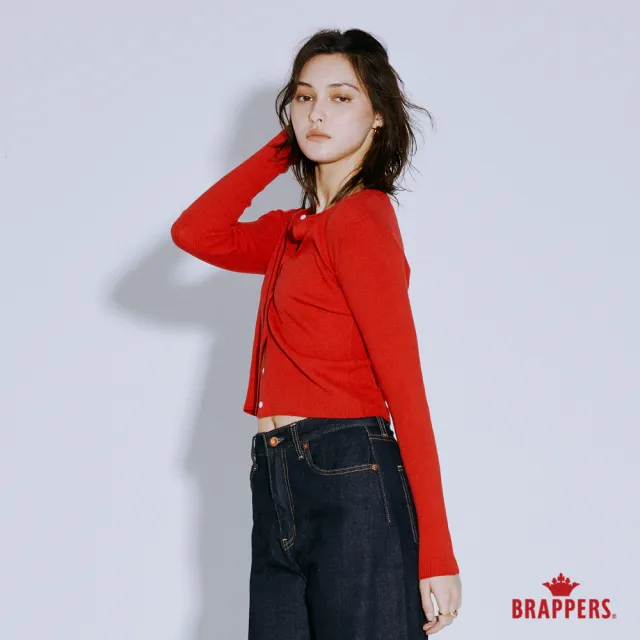 【BRAPPERS】女款 簡約圓領排釦線衫(紅)