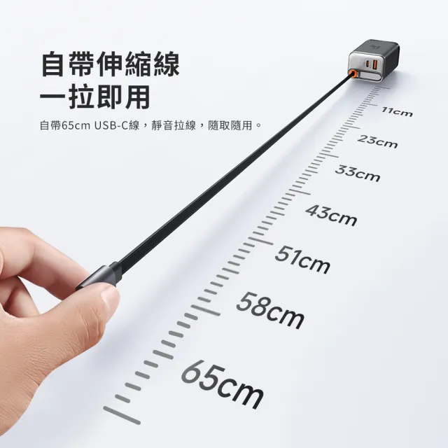 【Mcdodo】67W GaN氮化鎵 兩孔1C1A 伸縮線快充充電器/旅充(CH-411/麥多多)