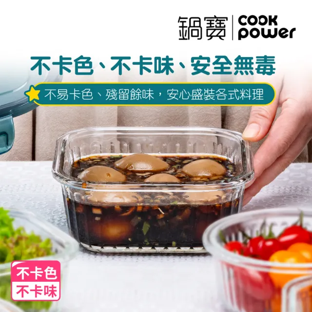 【CookPower 鍋寶】耐熱玻璃豎條紋防滑保鮮盒便捷5件組