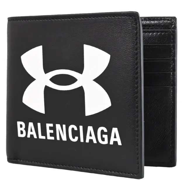 【Balenciaga 巴黎世家】Under Armour 限定聯名款品牌LOGO雙層8卡短夾(黑)