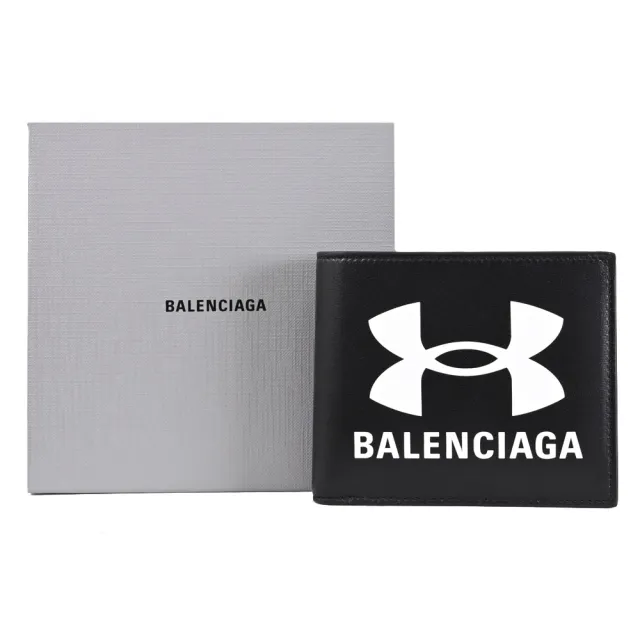 【Balenciaga 巴黎世家】Under Armour 限定聯名款品牌LOGO雙層8卡短夾(黑)