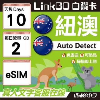 【LINKGO】白鑽卡 紐澳 eSIM卡 10天上網絡卡 每日2GB 高速流量(紐澳網絡卡 紐西蘭 澳洲 虛擬卡)