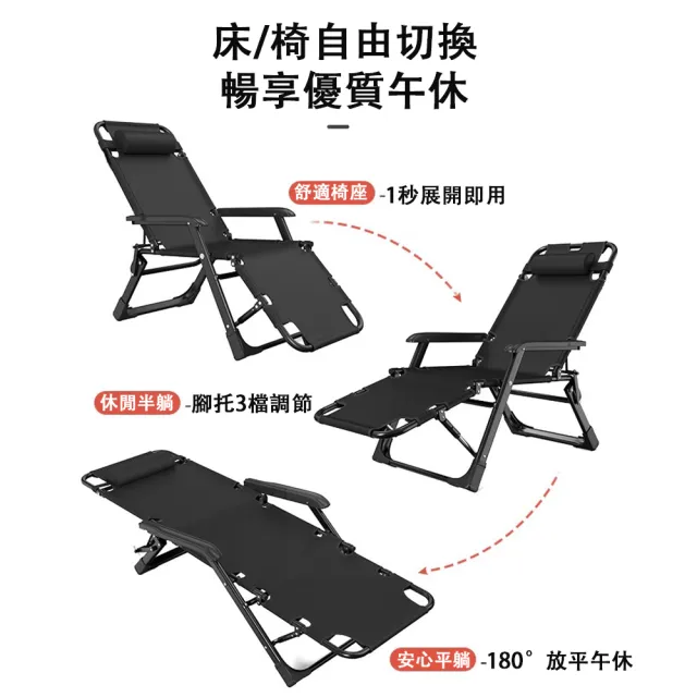 【小不記】折疊躺椅 躺椅 涼椅 躺椅折疊床 附頭枕(雙方管 多功能躺椅 折疊床 躺椅摺疊椅 摺疊椅 摺疊躺椅)