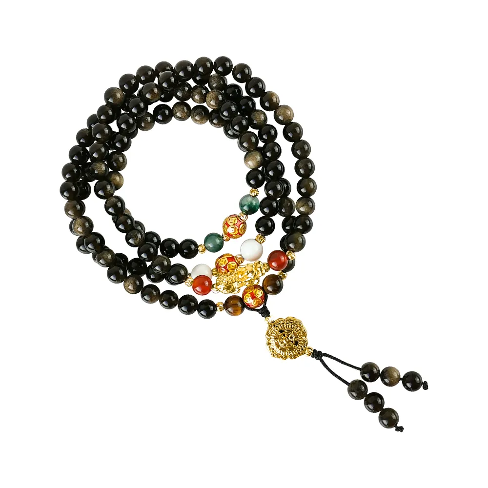 【財神小舖】108珠貔貅金曜石手鍊-五行致富(已開光/開運手鍊/招財/黑曜石金曜石/佛珠/念珠/項鏈)