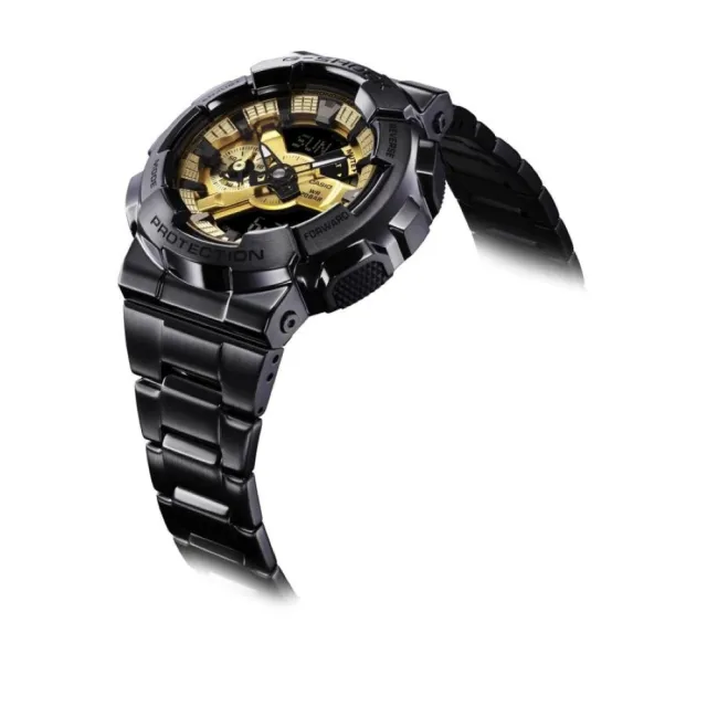 【CASIO 卡西歐】G-SHOCK 全金屬高階質感雙顯腕錶 電子錶--黑金/51.9mm(GM-110BD-1A9)