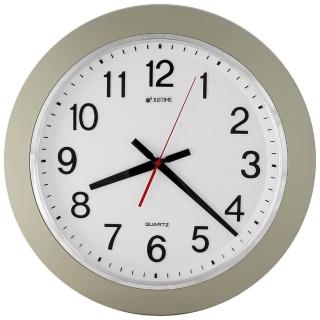 【JUSTIME 鐘情坊】16吋 日系簡約易讀 香檳灰色框掛鐘(臺製省電 機心 居家掛鐘)