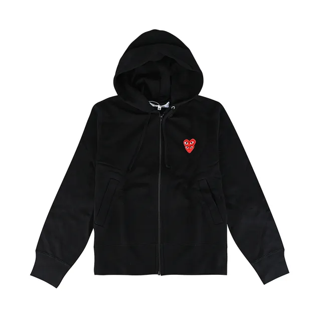 【Comme Des Garcons CDG】Comme Des Garcons 川久保玲 英文標籤LOGO雙層紅心純棉長袖連帽外套(女款/黑)