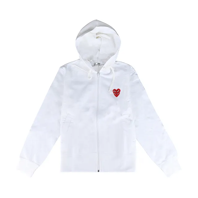 【Comme Des Garcons CDG】Comme Des Garcons 川久保玲 英文標籤LOGO雙層紅心純棉長袖連帽外套(女款/白)