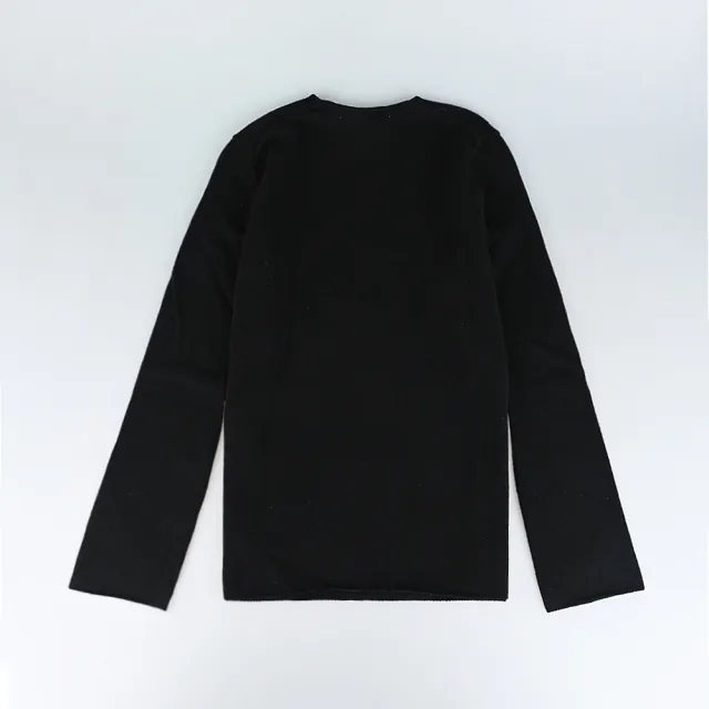【Comme Des Garcons CDG】Comme Des Garcons Play川久保玲 布標黑字LOGO雙層愛心羊毛長袖毛衣(女款/黑)