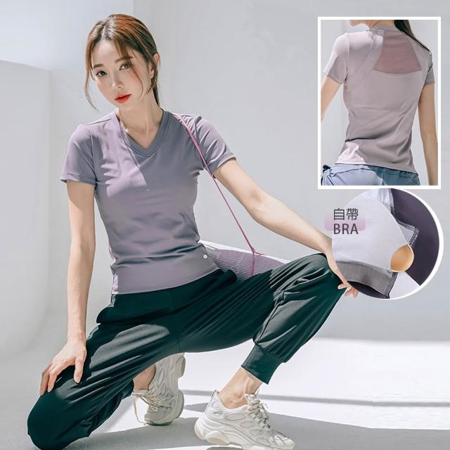 【BODYAIR】小V領背透紗柔膚BRA上衣(瑜珈.慢跑.運動.健身.透氣.舞蹈.運動服)