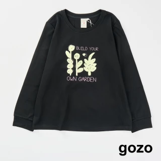 【gozo】MOMO獨家款★限量開賣 植物印花後打褶長袖T恤(黑色)
