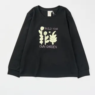 【gozo】MOMO獨家款★限量開賣 植物印花後打褶長袖T恤(黑色)