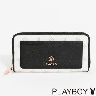【PLAYBOY】拉鍊長夾 黑白TWO系列(米白色)