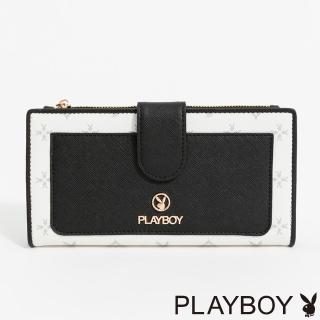 【PLAYBOY】翻蓋長夾 黑白TWO系列(米白色)