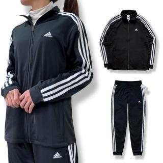【adidas 愛迪達】女生 經典三線 運動套裝 透氣排汗材質 立領外套 束口長褲(JN2035 JG3415)