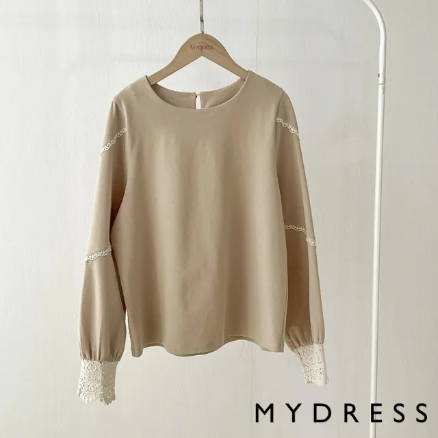 【MYDRESS】名媛拼接蕾絲設計圓領上衣
