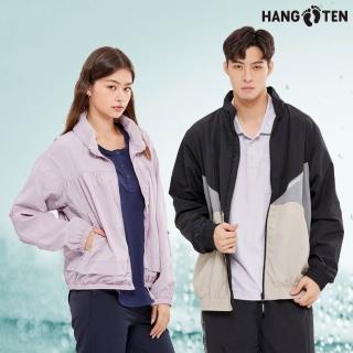 【Hang Ten】男女裝-防風防潑水抗皺連帽立領兩穿輕量機能外套(多款選)