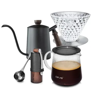 【Driver】達人進階手沖咖啡套組(手沖壺 咖啡壺 咖啡濾杯 耐熱玻璃壺 磨豆機 咖啡豆匙 送禮推薦 咖啡禮盒)