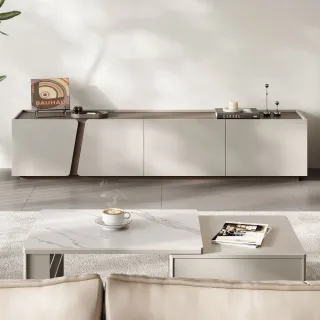 【hoi! 好好生活】Linsy方滿系列斜切拉門電視櫃1.8M 胡桃色