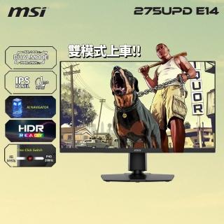 【MSI 微星】MAG 275UPD E14 27型IPS 4K 144Hz/FHD 288Hz雙模式電競螢幕(UHD/HDR/內建喇叭)
