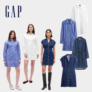【GAP】女裝 刺繡翻領長袖/短袖牛仔洋裝-多色任選(815979&793219&815740)