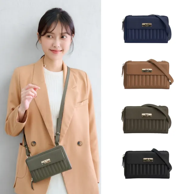 【Premium Authentic】雙11 PA.Puffy真皮條紋車線轉鎖斜背包-多色任選( 出國 旅遊 皮革 送禮 禮