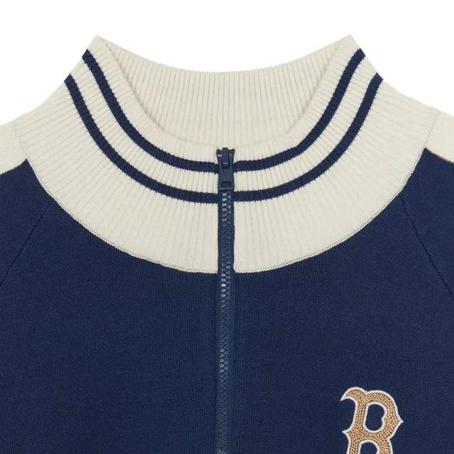 【MLB】女版半拉鍊針織上衣 Varsity系列 波士頓紅襪隊(3FKPV0554-43NYP)