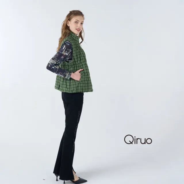 【Qiruo 奇若名品】牛仔彈性布料 褲管開叉造型 黑色小喇叭褲4007C 