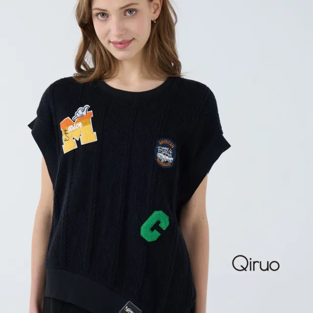 【Qiruo 奇若名品】棉絨保暖布料 圓領短包袖黑色 休閒背心6224D 