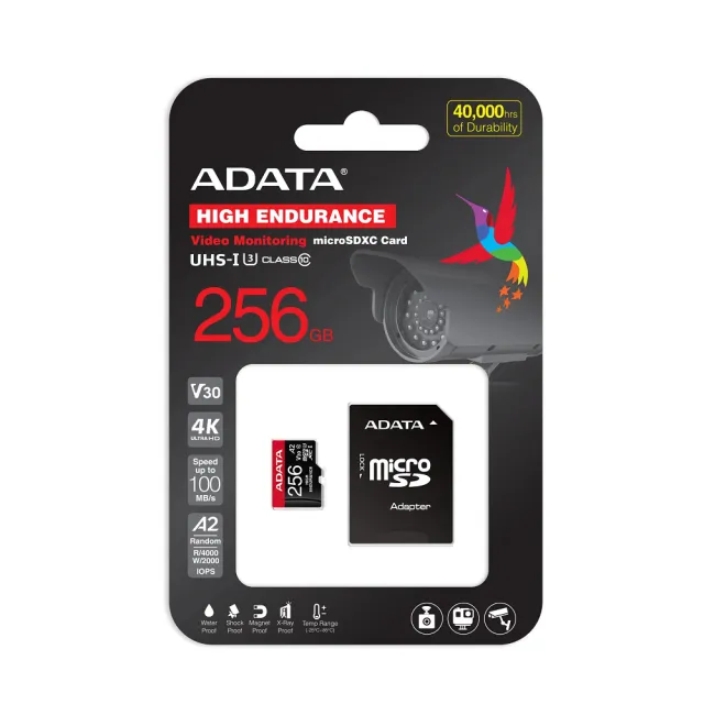 【ADATA 威剛】High Endurance  microSDXC UHS-I U3 A2 V30 256G 高耐用記憶卡(附轉卡)-3入組