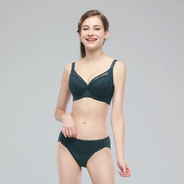 【Swear 思薇爾】S小心機系列E-H罩調整型涼感蕾絲集中包覆大罩塑身女內衣(暗夜綠)