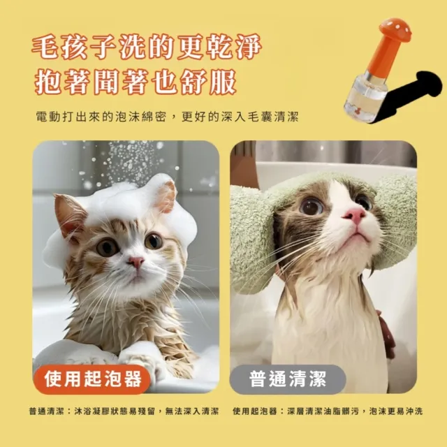 橙色狗狗洗澡自動打泡器(貓咪沐浴露起泡器 磁吸充電打泡泡機 泡沫機 泡泡杯 泡泡器)