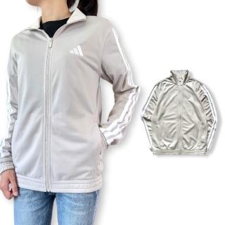 【adidas 愛迪達】女生 立領外套 奶茶色 經典三線 電繡小標 運動透氣排汗 休閒外套(JD4521)