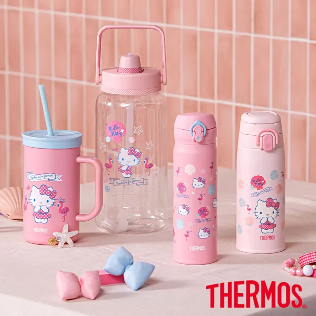 【THERMOS 膳魔師】HelloKitty不鏽鋼超輕量彈蓋真空保溫瓶500ml(JNL-504KT-SSFM 網路限定)