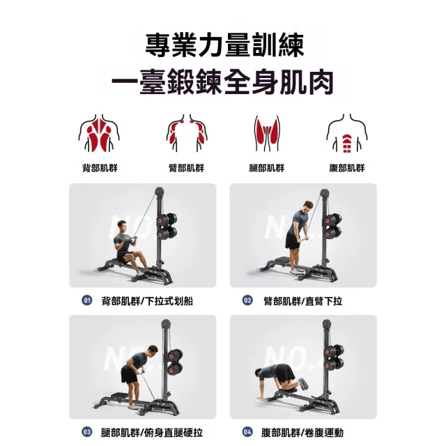 【優品】多功能划船機 四合一划船器 啞鈴划船機 綜合訓練器(一鍵折疊 運動健身器材 自由配重可調節)