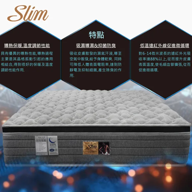 【SLIM】雙人石墨烯乳膠透氣獨立筒床墊5x6.2尺x30cm-激厚型