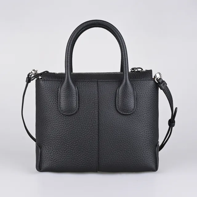 【TOD’S】TODS Di Bag 圓形皮標LOGO小牛皮內搭麂皮拉鍊斜背兩用托特包(迷你/黑)